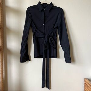 Black Theory Felicity Tie Wrap Waist Button-down Blouse